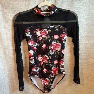 Beautiful Black long sleeve Leotard with roses